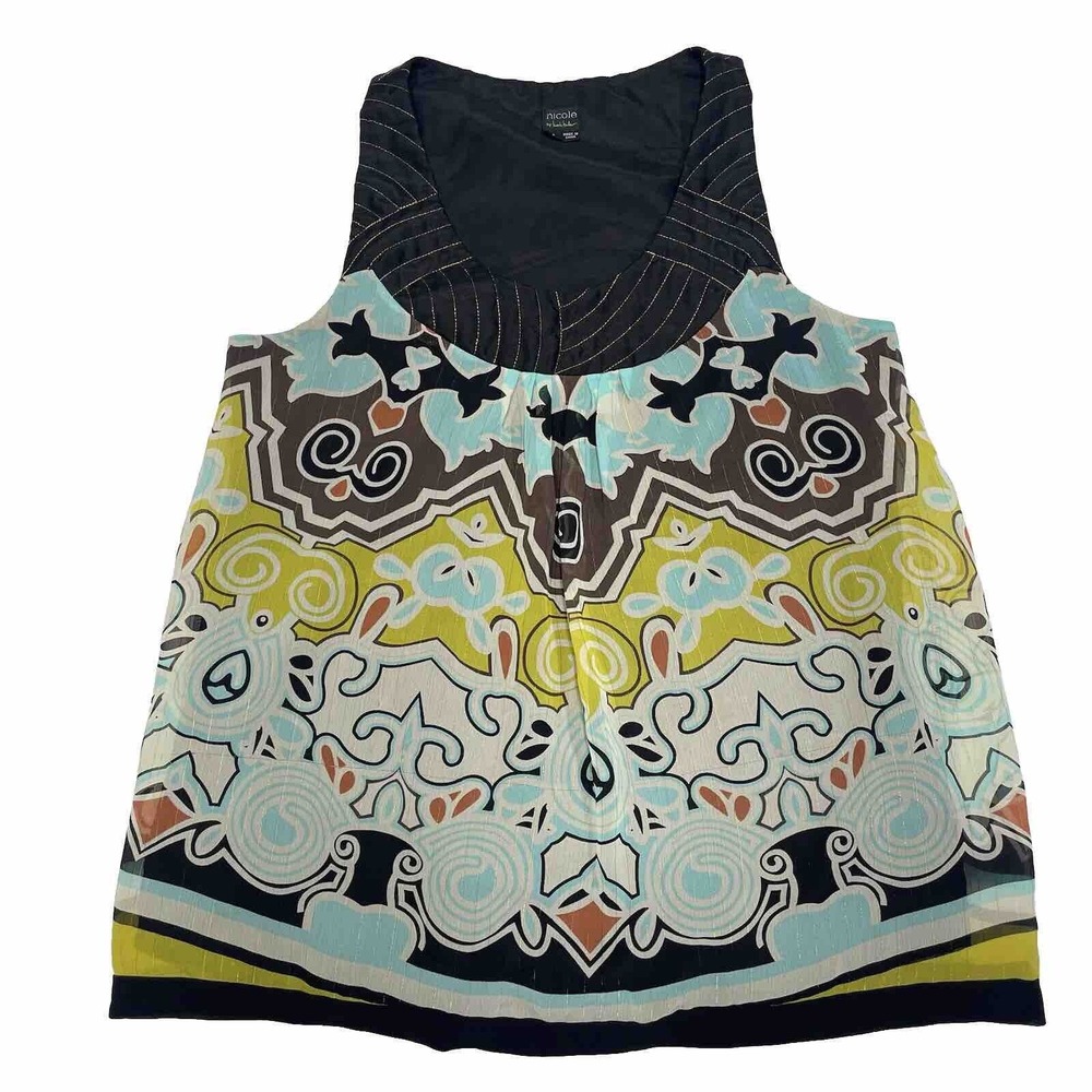 Nicole Miller Shirt Womens Small 4 Sleeveless Tank Top Sheer Geometric Ladies